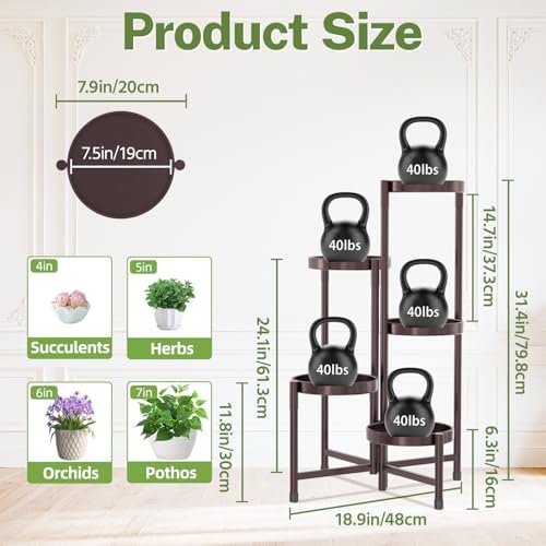 iDavosic.ly Plant Stand Indoor Outdoor, 5 Tier Metal Corner Shelf - Image 3