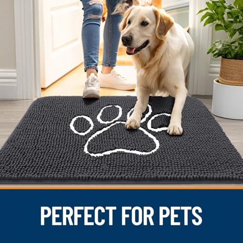 OLANLY Dog Door Mat for Muddy Paws 54x24, Paw Print Design Chenille Mud Mat - Image 6