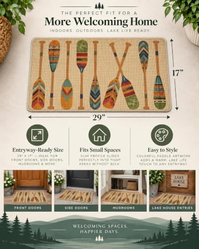 Lake House Welcome Front Door Mat, Boho Vintage Boat Paddle - Image 2