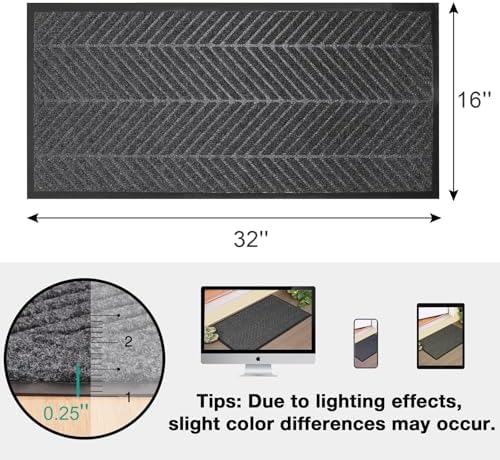 16" x 32" Charcoal Grey Front Door Mat Indoor Outdoor, Low Profile - Image 2