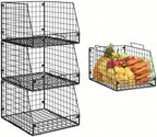 3 Pack XXL Stackable Wire Baskets, Large Storage Bins by Jakyitvi