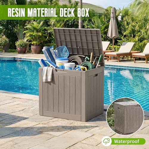 DRATO 35 Gallon Outdoor Storage Box Waterproof Lockable Small Deck Box Grey - Image 5