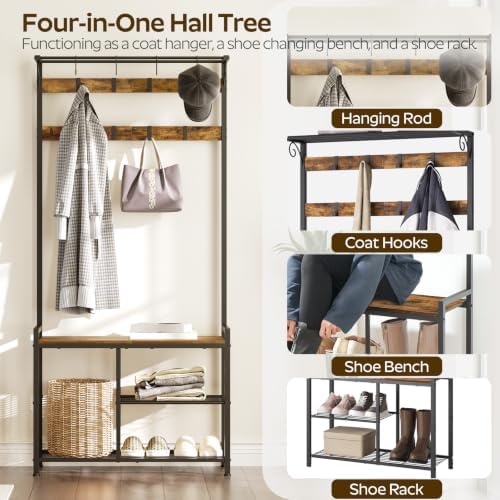 YATINEY Coat Rack Shoe Bench, 4-in-1 Hall Tree - Image 3