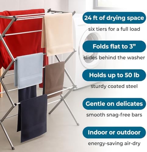 Honey-Can-Do 6-Tier Collapsible Steel Clothes Drying Rack, 24 ft - Image 4