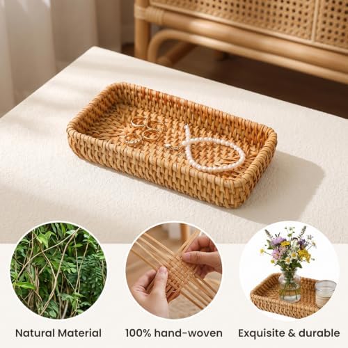 Rattan Serving Tray for Keys, Natural Wicker Decorative Tray Small Remote - Image 3