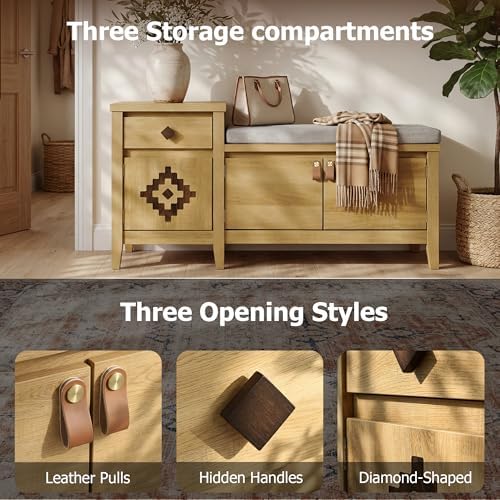 Entryway Bench with Storage, 3 in 1 Storage Bench with 1 Drawer and 2 Cubbies - Image 5