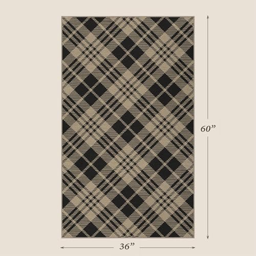JTJ Easy Jute 3x5 Entryway Rug, Tan & Black Angled Plaid - Image 2