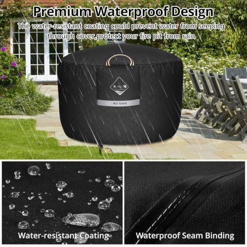 QH.HOME Fire Pit Cover Round 36", 600D Heavy Duty Fabric 100% Waterproof - Image 5