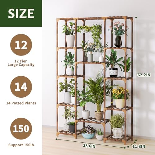 Uneedem Plant Stand Indoor Outdoor, 12 Tiered Plant Shelf Wood Plant Rack - Image 4