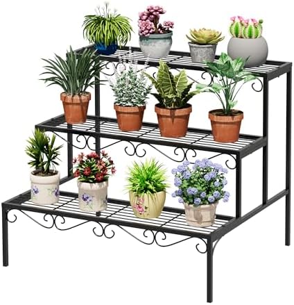 Plant Pot Stand Shelf, 3 Tier Flower Ladder Display Rack, Metal Succulent by SimpleLivingBetterHoming