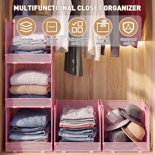 Remerry 3 Pcs Stackable Closet Organizers and Storage Basket - Image 3