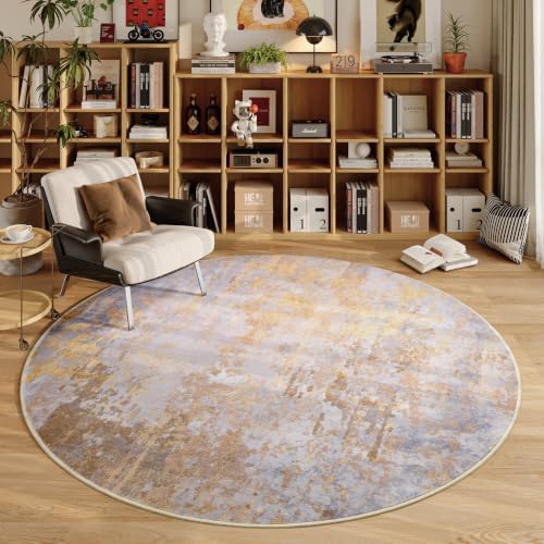 Beige Gold Round Area Rugs 4ft Washable Circle Rug by Acapet