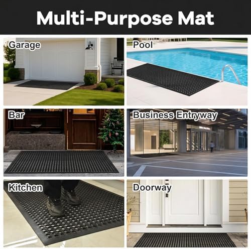 58" X 35" Rubber Mat with Drainage Black Anti-Slip Outdoor Door Mat - Image 7