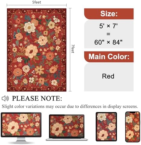 DUKINO 5x7 Area Rugs, Floral Washable Rug - Image 2