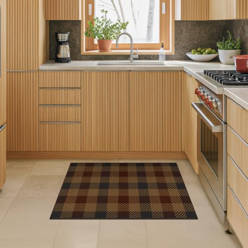 Easy Jute 2x3 Entryway Rug, Washable Non Slip Brown & Red Plaid - Image 3