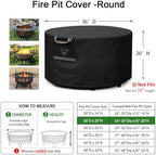 QH.HOME Fire Pit Cover Round 36", 600D Heavy Duty Fabric 100% Waterproof - Image 2