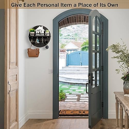 Key Holder Wall Mount with Shelf and Hooks, Mail Organizer - Image 2