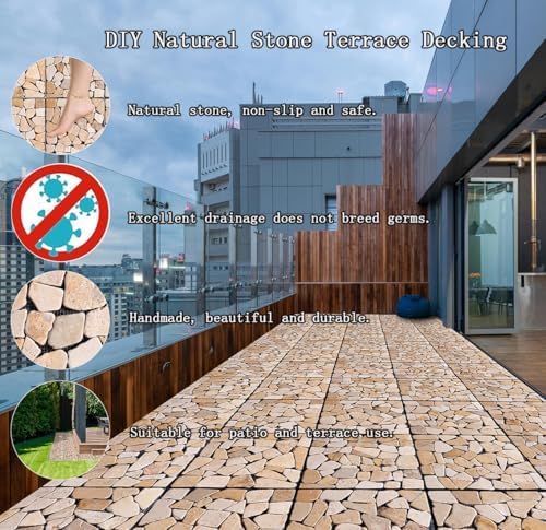 DIY Stone Tile Deck Tile, Durable Patio Garden Interlocking Decking12 6PCS - Image 3