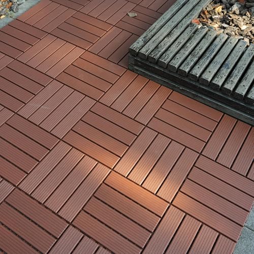 Plastic Interlocking Deck Tiles 12"x12" Waterproof Outdoor Patio Flooring PP by WONSHREE