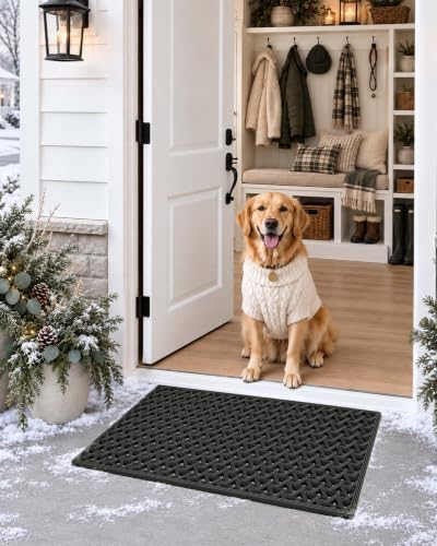 DEXI Front Door Mat Outside Entrance Rubber Floor Doormat, 19x30 Black - Image 2