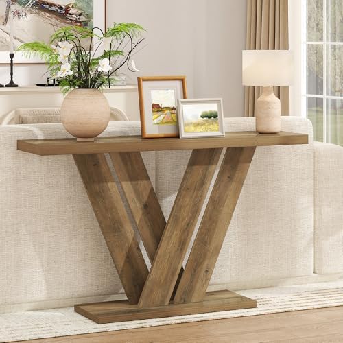 51" Console Table, V-Shaped Entryway Table, Wood Sofa Table Behind Couch by KARLOTT