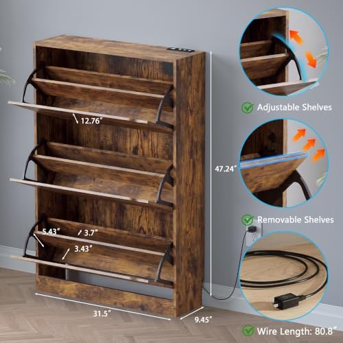 BORNOON Shoe Cabinet with Odor Control and Back Panels, Deodorizing Slim 3-Flip - Image 2