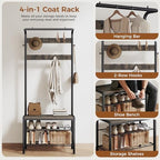 Hall Tree with Bench and Shoe Storage, 4-in-1 Entryway Organizer with 10 Hooks - Image 4