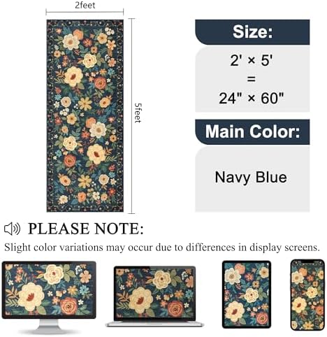 DUKINO 2x5 Runner Rug, Floral Washable Rug - Image 2
