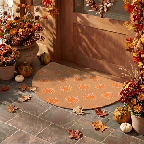 Tinideya Fall Pumpkin Semicircle Doormat Welcome Mat Brown Orange 27.56'' - Image 6