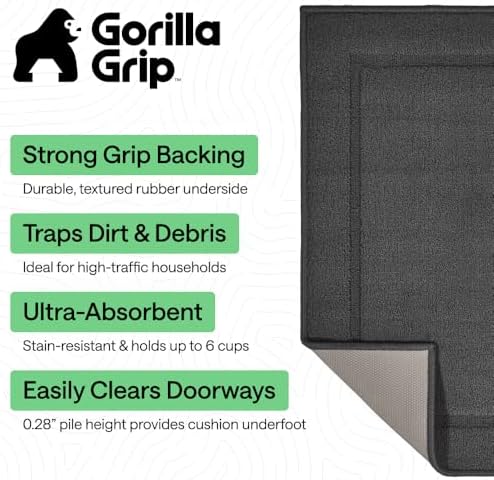 GORILLA GRIP Indoor Door Mat, Rubber Backing Entry Rug 29x17, Dark Gray - Image 2