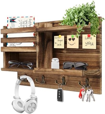 Key Holder Wall Mount, Solid Wood Key and Mail Organizer by Eryvik