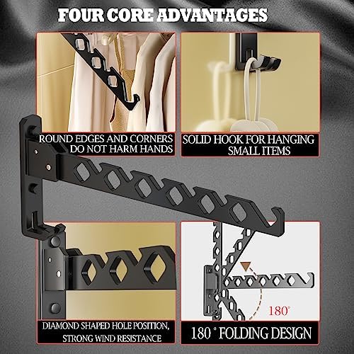 Dr.DJ Wall Mount Coat Hanger Holder Black Clothes Drying Organizer Rack Garment - Image 2