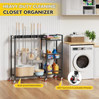 Broom Holder with Cleaning Supplies Organizer, Movable Broom Closet Storage - Image 6