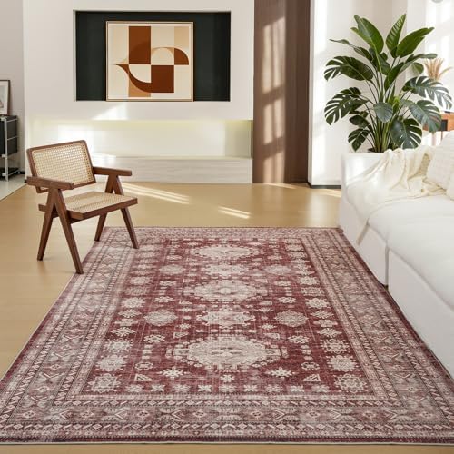 5x7 Living Room Rug, Washable Distressed Boho Vintage Carpet by Nestiva