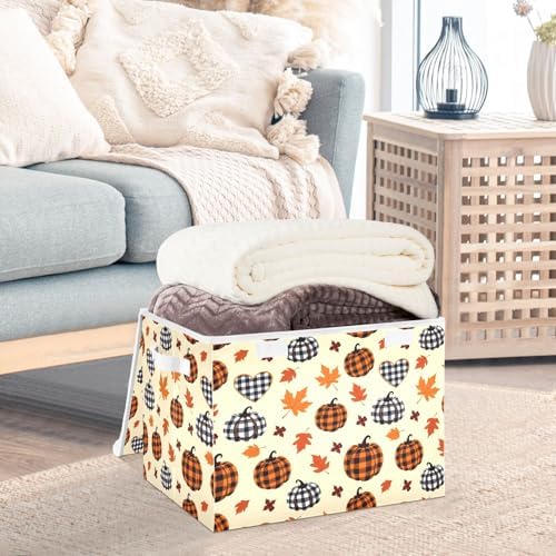 Bolaz Storage Bins with Lids and Handles, Pumpkin Maple Leaf Pattern Storage - Image 5