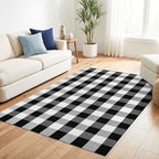 KILOCOCO Buffalo Plaid Checkered Rug 4x6 ft Black White Front Door Rug - Image 3