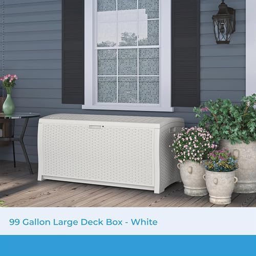 Suncast 99 Gallon Wicker Horizontal Outdoor Deck Box - Image 2