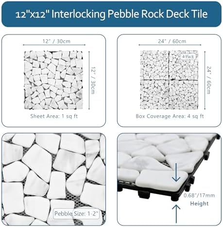4PCS Natural Stone Interlocking Deck Tiles, Outdoor & Indoor Flooring Decking - Image 2