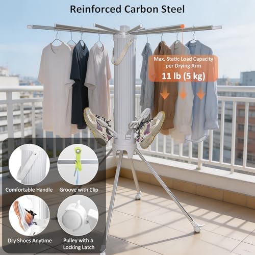 Foldable Laundry Rack with 6 Shoe Holders 24 Clothespins - Image 3