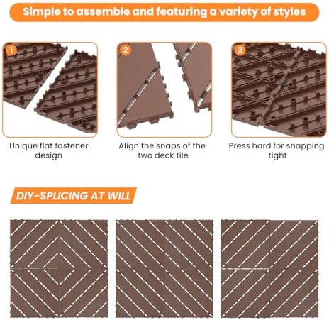 27 Pack Plastic Interlocking Deck Tiles, Patio Floor Decking Tiles - Image 4