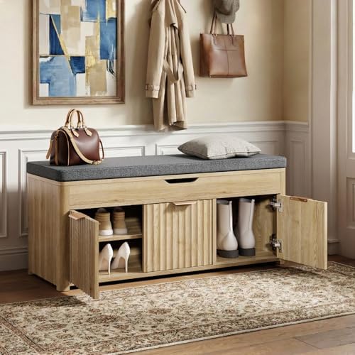37.4" W Shoe Bench with Storage, Lift Top Entryway Bench - Image 3