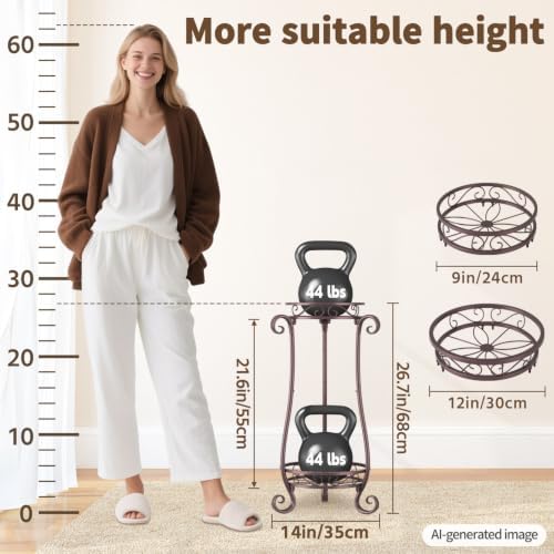 LASZOLA Metal Corner Plant Flower Stand Tall Indoor Outdoor, 2 Tiers Bronze - Image 5