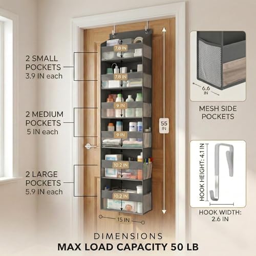 HOMELUX THEORY Over the Door Organizer, 100D Fabric, Dark Gray 1pc - Image 2