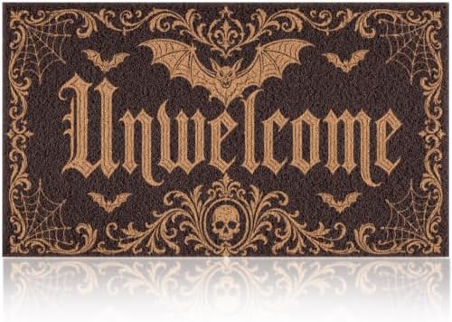 Halloween Front Door Mat Gothic Bat Skull Doormat by FTTOYOLY