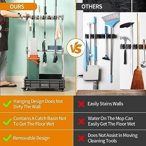 Broom mop Holder Cleaning Supplies Organizer Janitor carts on Wheels - Image 4