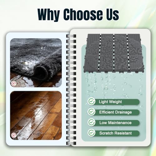 Devoko Plastic Interlocking Deck Tiles, 44 Pack Patio Flooring Tiles - Image 2