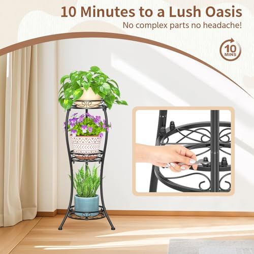 LASZOLA 3 Tiers Metal Corner Plant Flower Stand Tall Indoor Outdoor - Image 6