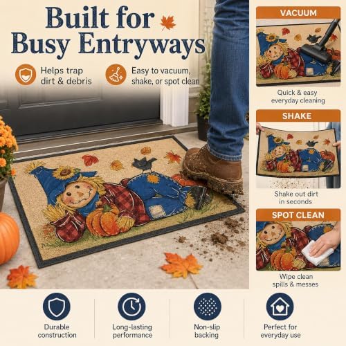 Fall Scarecrow Decorative Front Door Mat, Autumn Pumpkin Crow - Image 6