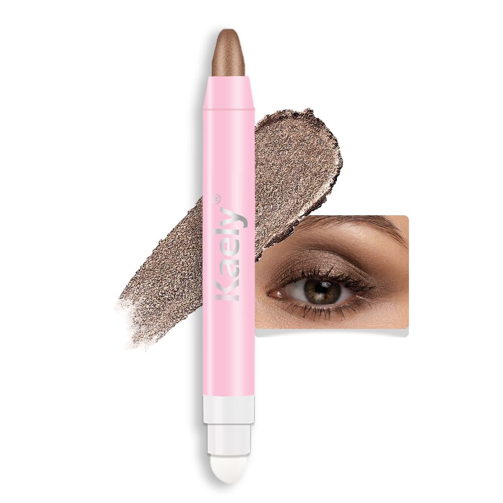 Kaely 2in1 Cream Eye Shadow Brightener Sticks for Eyes, Pencil Eyeshadow Applicator Stick Waterproof Pigmented, Eye Shadow Palette Highlighter Makeup, sombras para ojos, 21 Cocoa Shimmer
