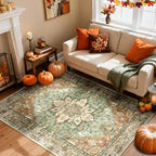RELEANY Washable Area Rug, Brick/Brown/Green by RELEANY